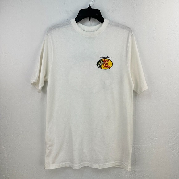 Bass Pro Shops Johnny Morris Tshirt Mens S White Cotton‎ Short Sleeve Pullover - Picture 1 of 8
